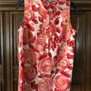 LOFT Floral Button-Down Blouse - Red and Pink